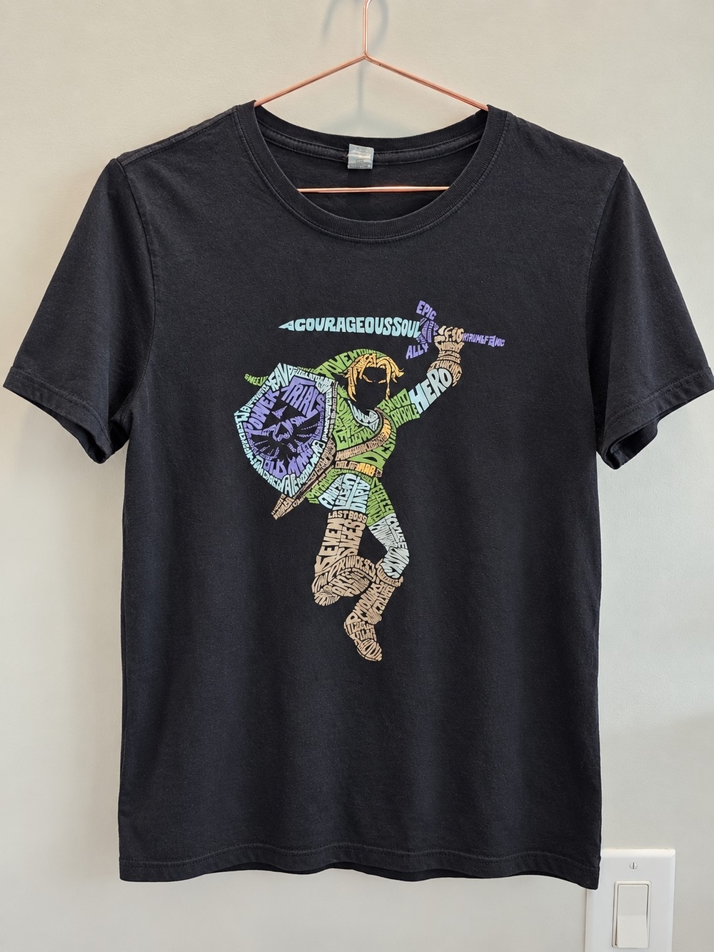 Women's Black Short Sleeve Graphic Tee - Link Courageous Hero Design